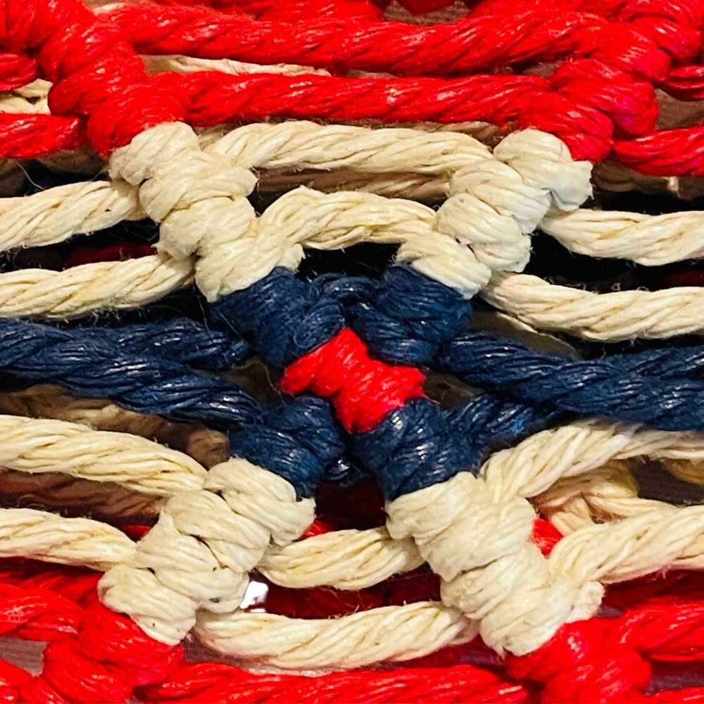 Vintage Woven Belt W/ Faux Leather Accents & D-Ring Buckle - Red White Blue - Si - Picture 12 of 12